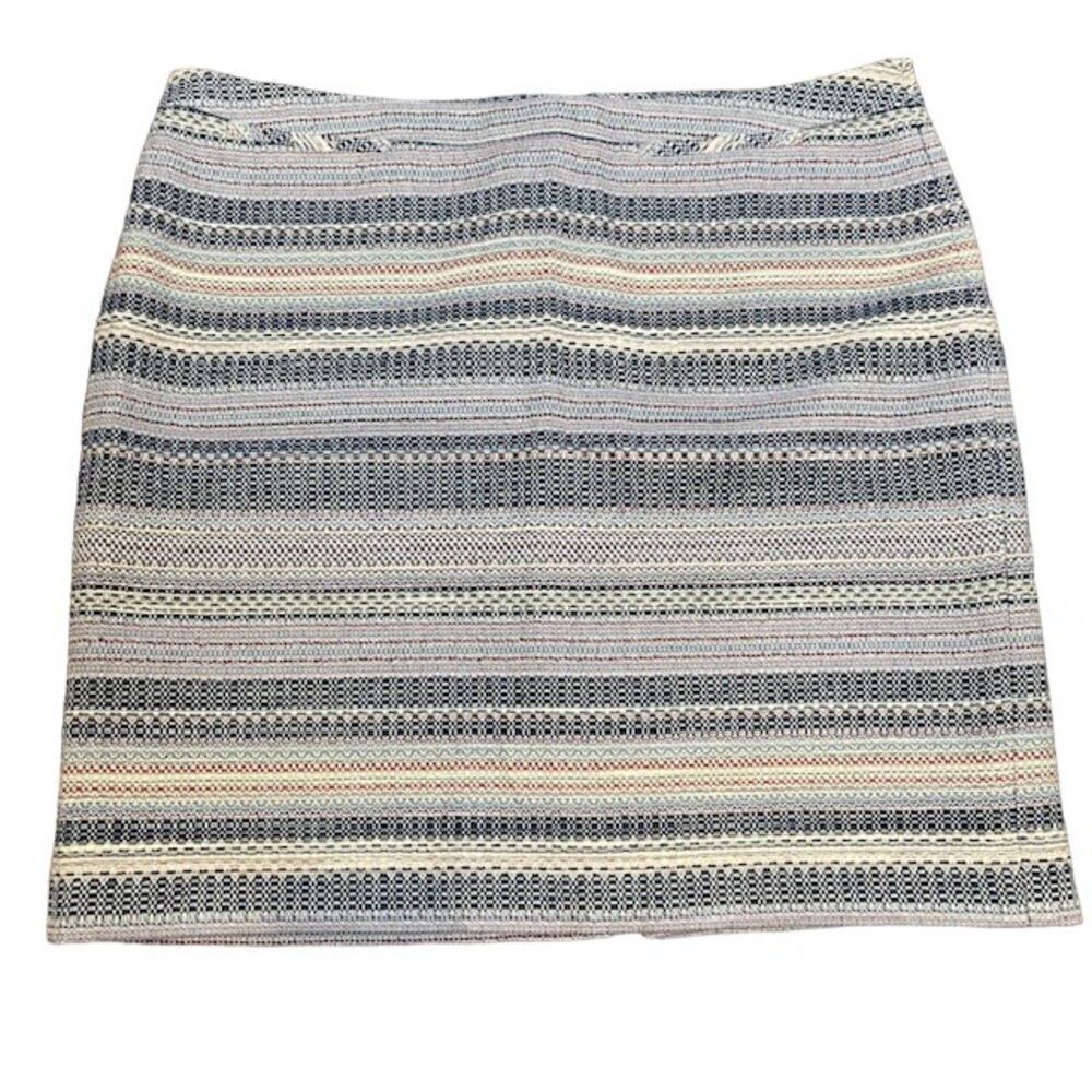 Halogen Tweed Textured Skirt Navy Natural Stripe Lined Back Zip‎ Size 16